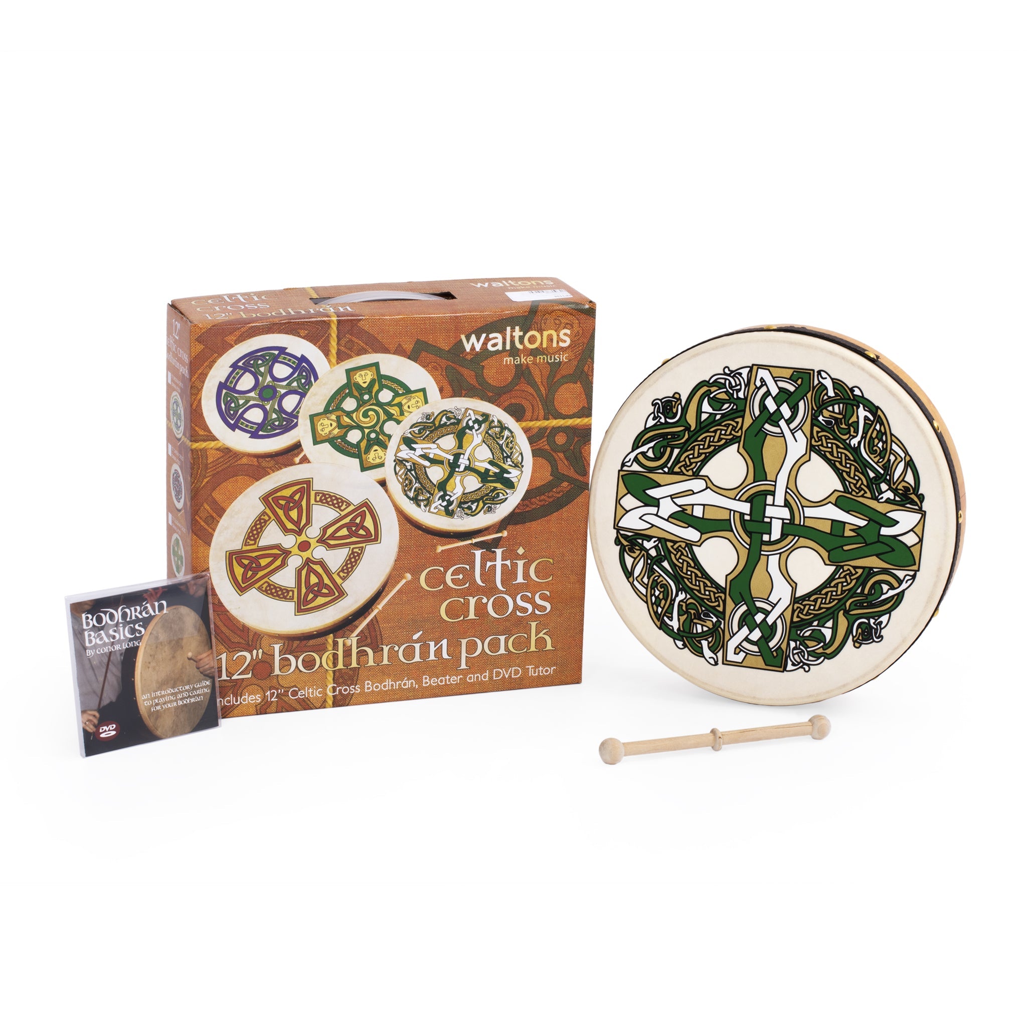 Percussion Plus bodhran 12\" Gaelic Cross with tipper and DVD