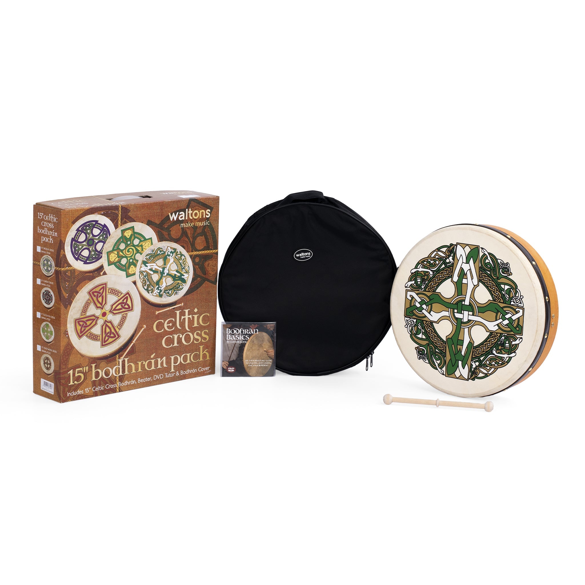 Percussion Plus bodhran 15\" Gaelic Cross with bag, tipper and DVD