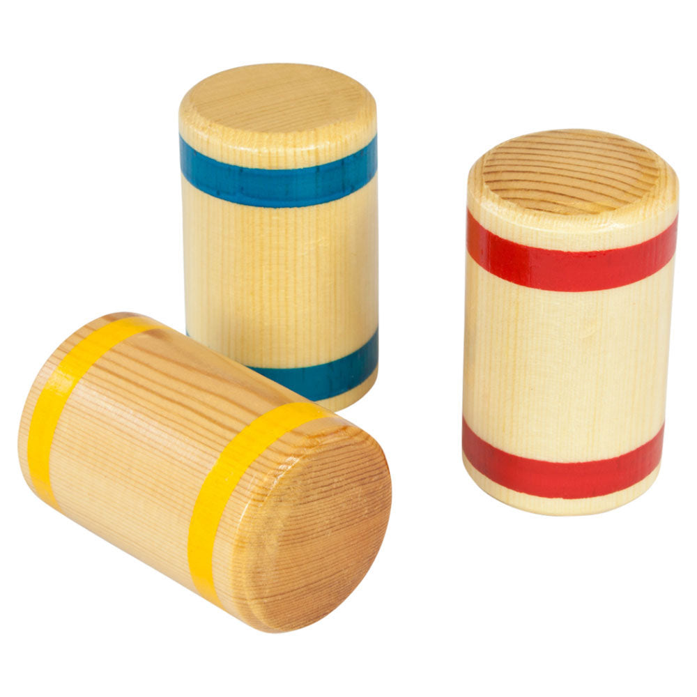 Percussion Plus small wooden shaker with blue, yellow or red stripes