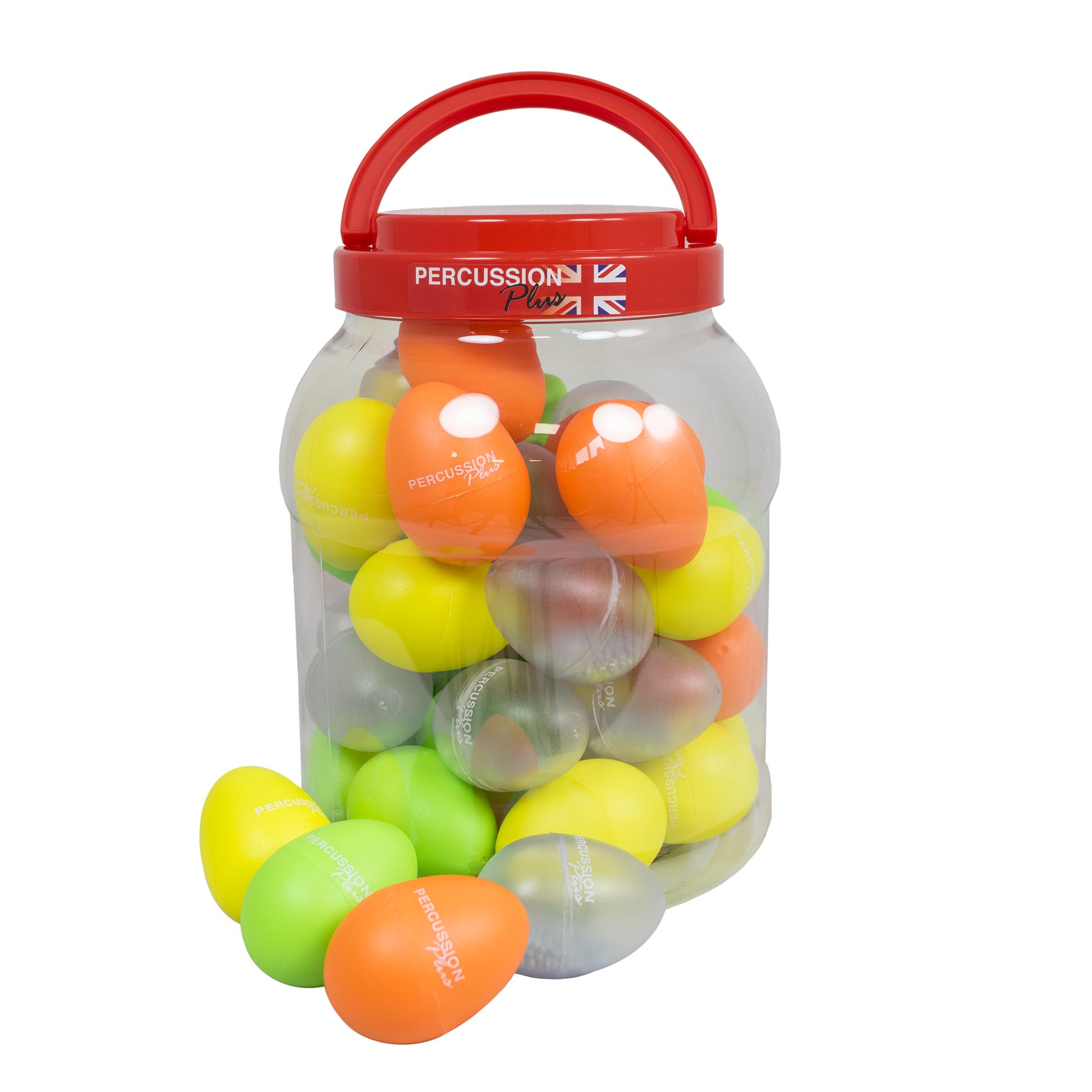 Percussion Plus tub of 40 egg shakers in fluorescent colours