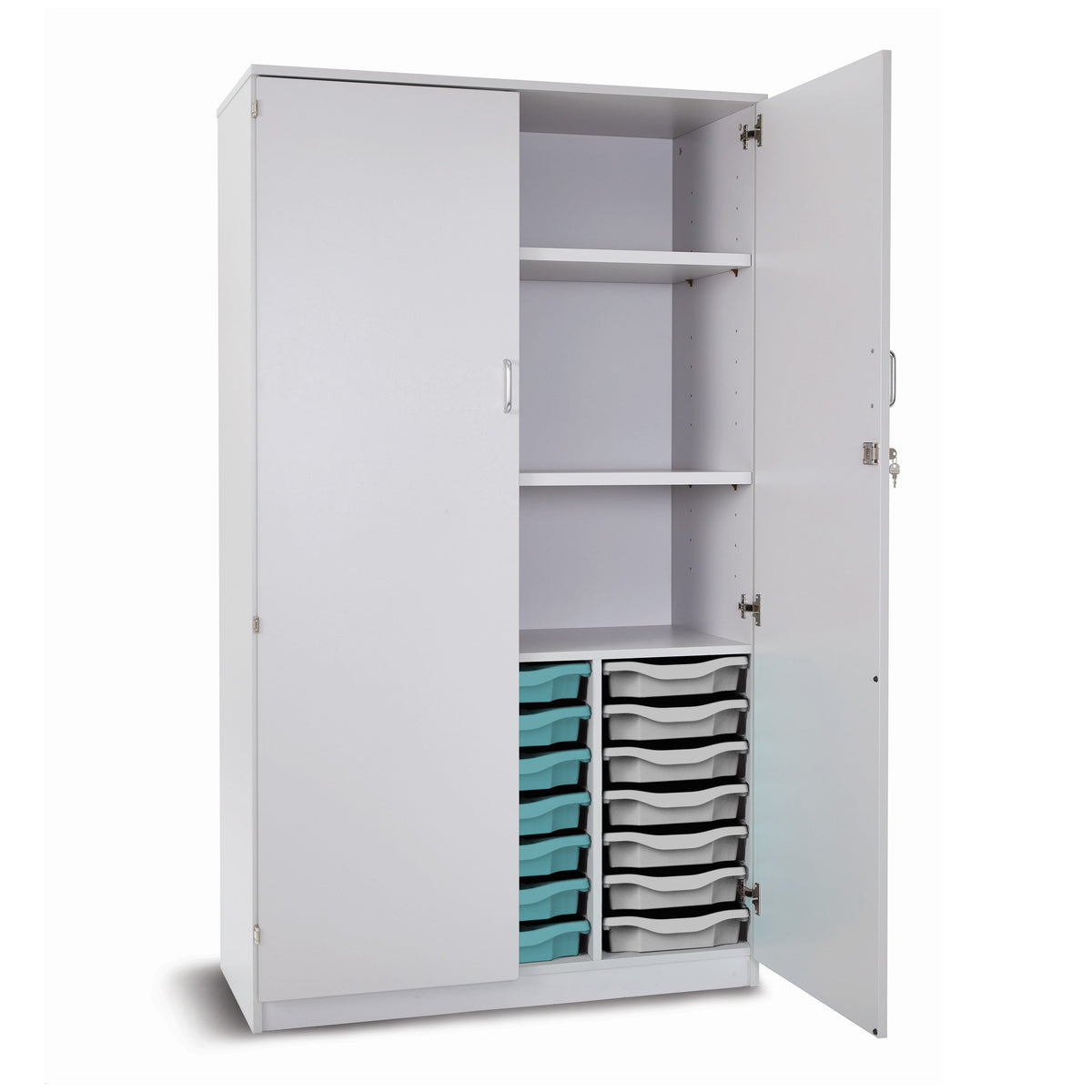 Monarch Premium 21 single tray storage cupboard with 2 shelves - Grey