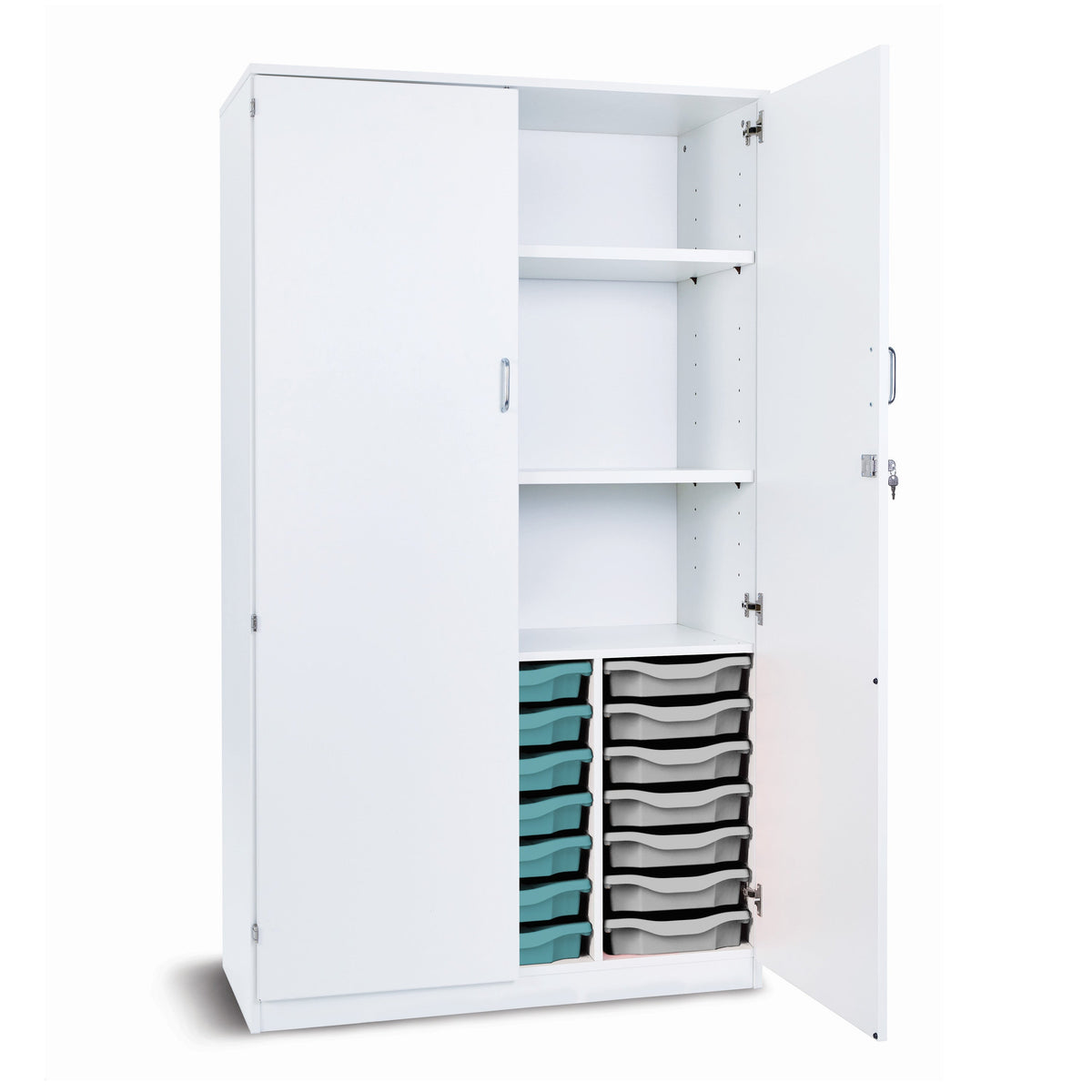 Monarch Premium 21 single tray storage cupboard with 2 shelves - White