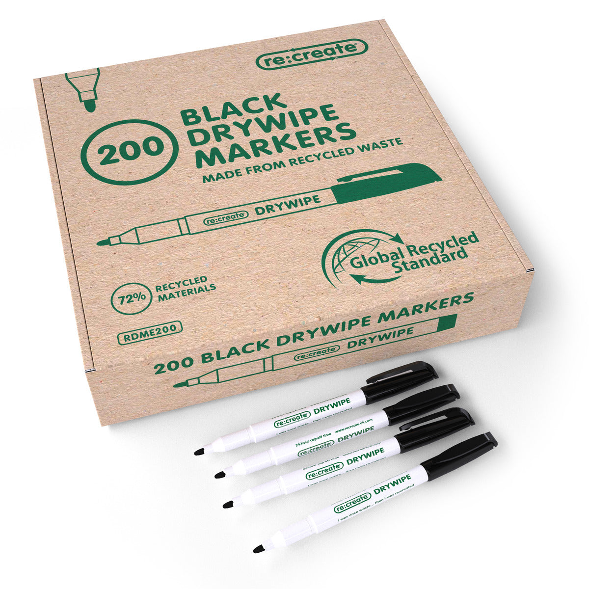 ReCreate Box of 200 Recycled Drywipe Pens in Black