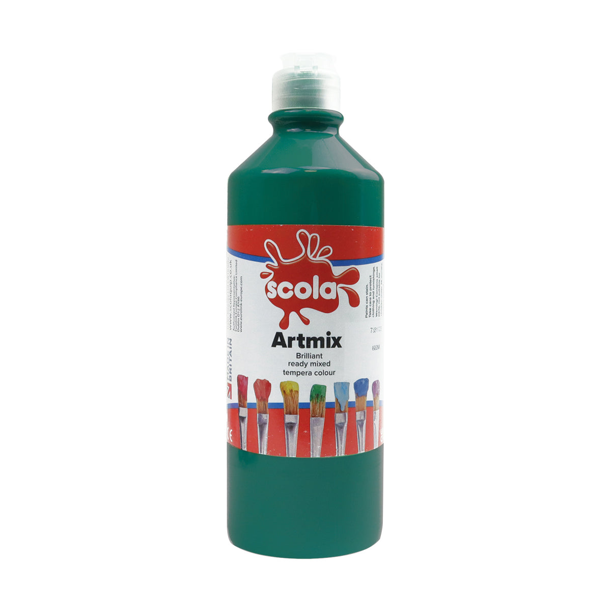 600ml of Tilgear Ready Mixed Poster Paint in Viridian, showcasing vibrant green paint in a container for arts and crafts projects.