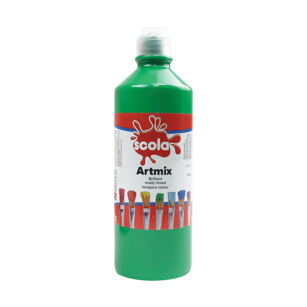 600ml bottle of Tilgear Brilliant Green Ready Mixed Poster Paint for arts and crafts projects.