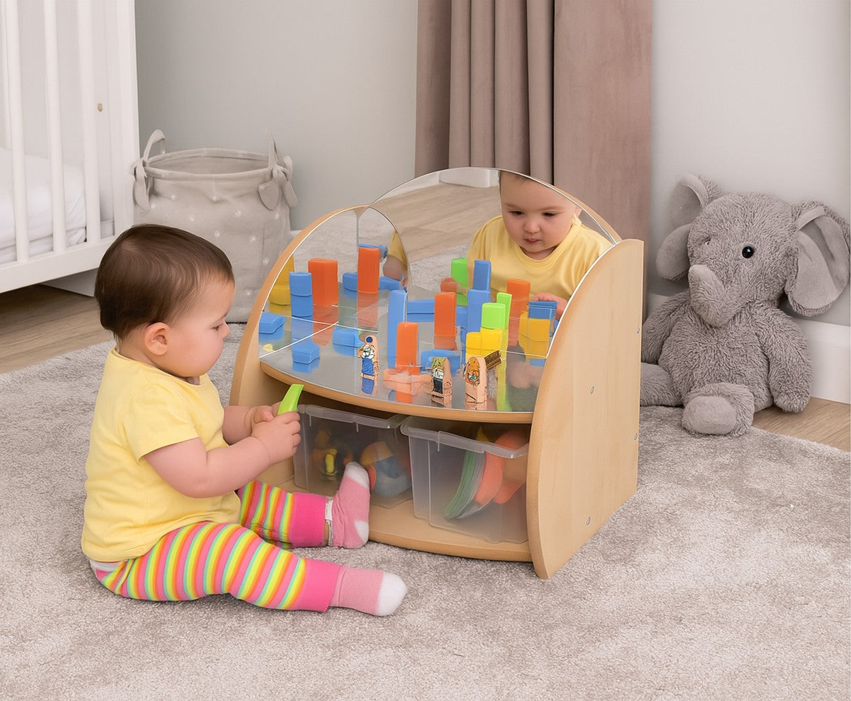MINI SHELF WITH MIRRORS & CLEAR TRAYS (Maple) 12 months +