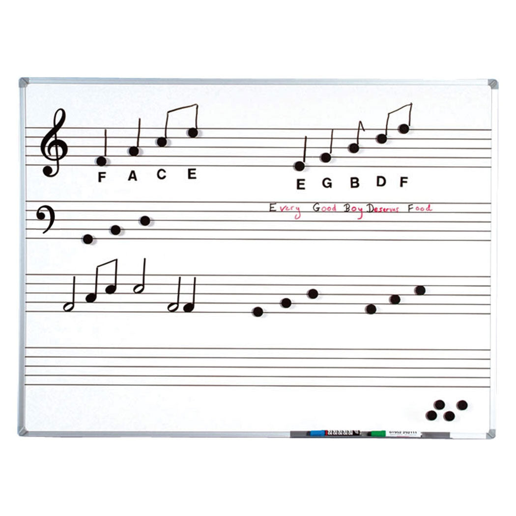 Magnetic pre printed music stave whiteboard - 180x120cm