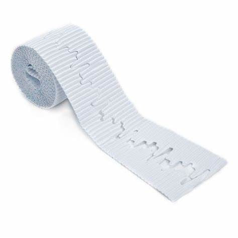 SCO CORRUGATED DECORATIVE BORDER ROLL ICICLES WHITE 70MMX7.5M 1PC -Min Qty 12