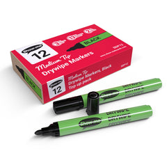 Show-me Box 12 Medium Tip Slim Barrel Drywipe Markers - Black