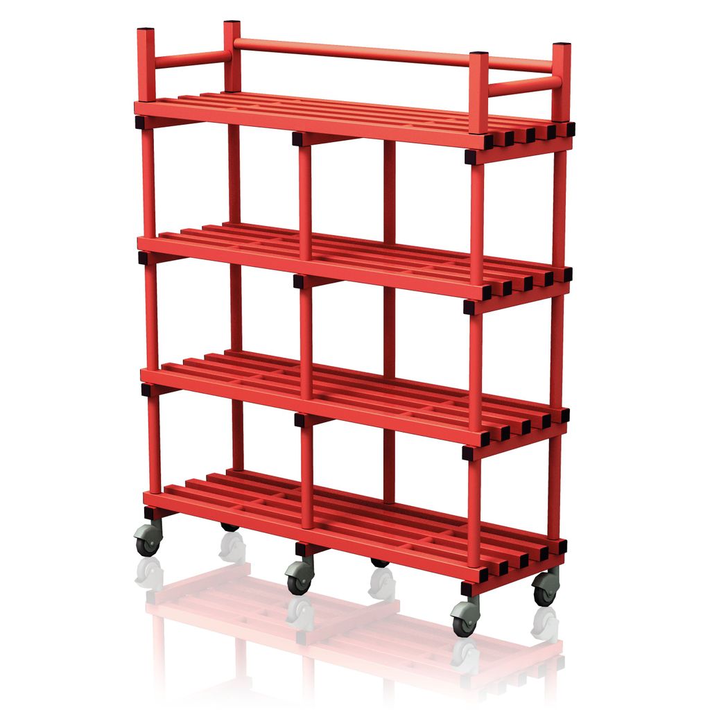 VENDIPLAS MOBILE SHELVING UNIT DOUBLE, RED