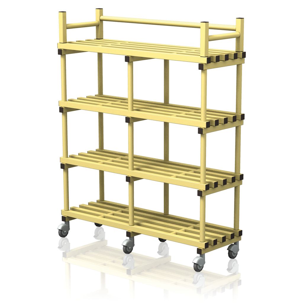 VENDIPLAS MOBILE SHELVING UNIT DOUBLE, YELLOW