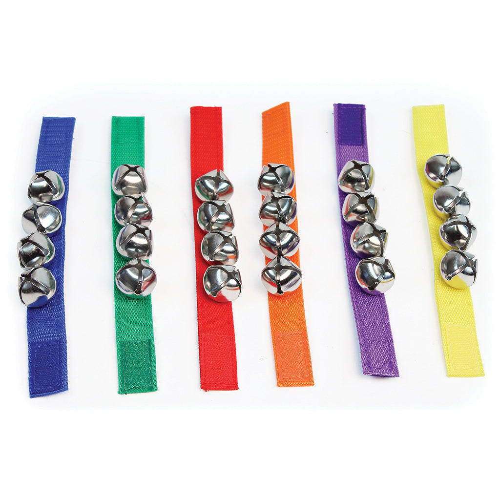WRIST AND ANKLE BELLS HOOK AND LOOP STRAP, SET OF 6