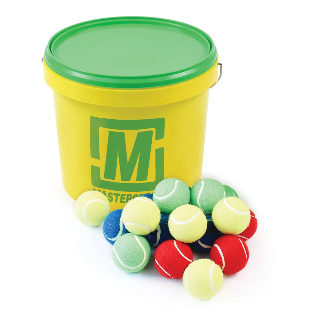 COLOURED TENNIS STYLE BALL BUCKET OF 48