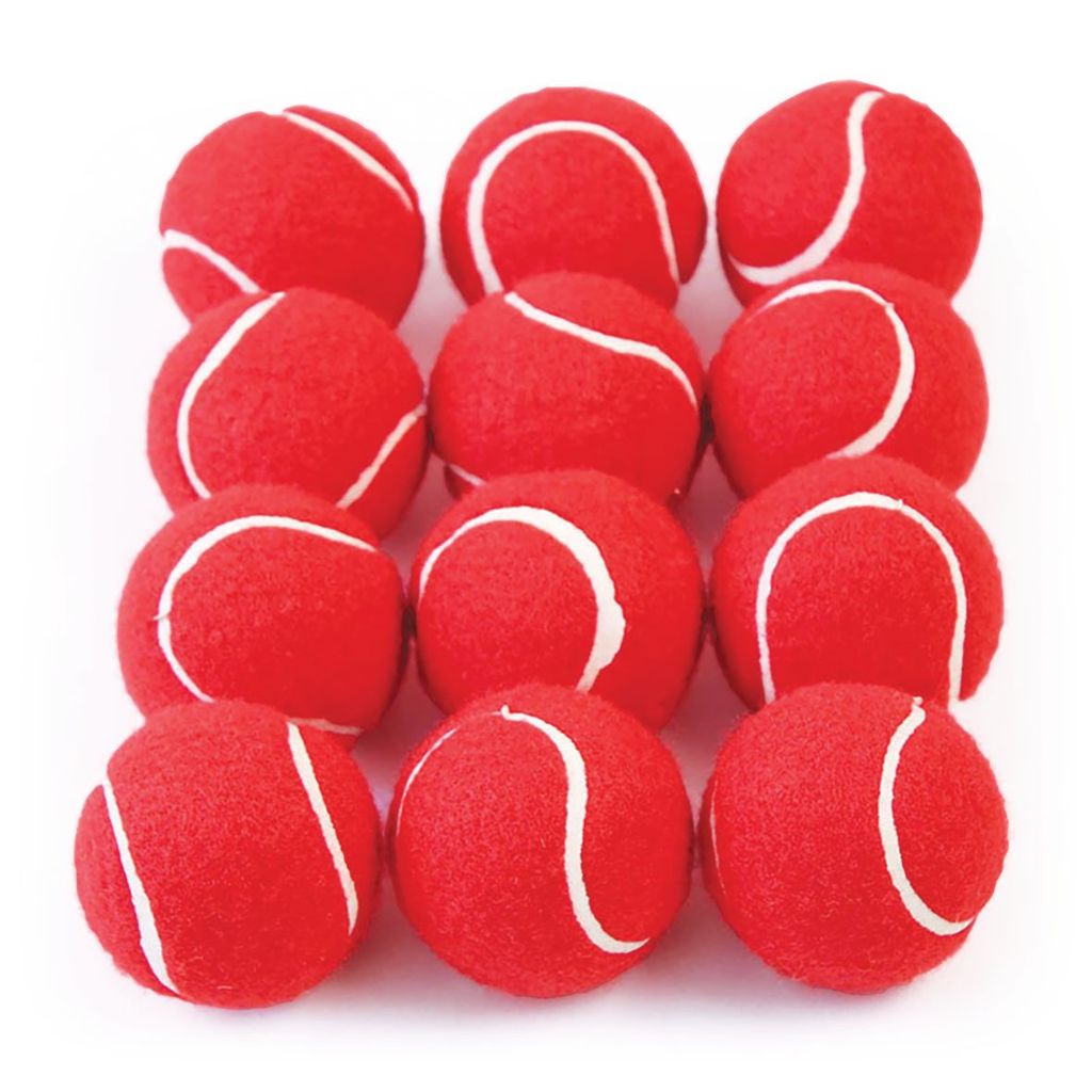 COLOURED TENNIS STYLE BALL RED, SET OF 12
