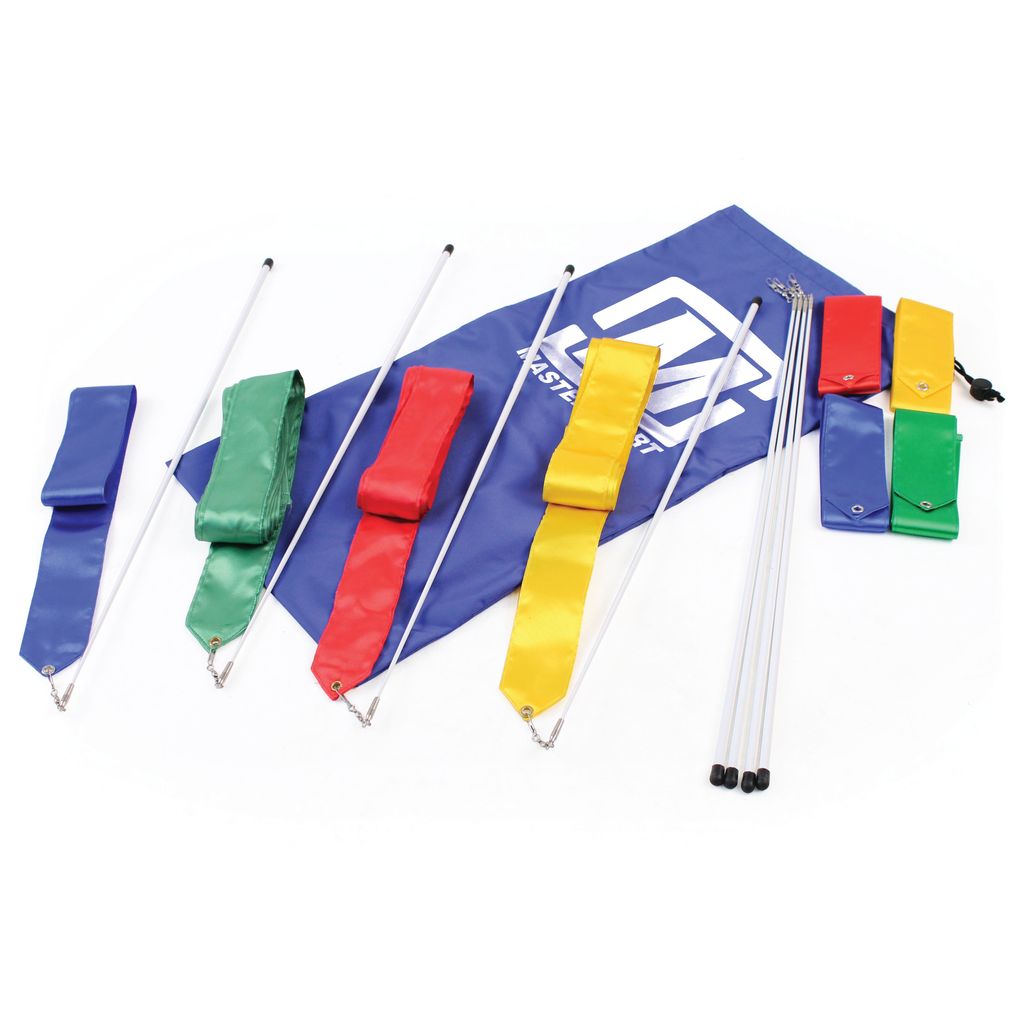 RHYTHMIC GYMNASTICS RIBBON 4M, WITH WAND, MIXED COLOURS, BAG OF 8