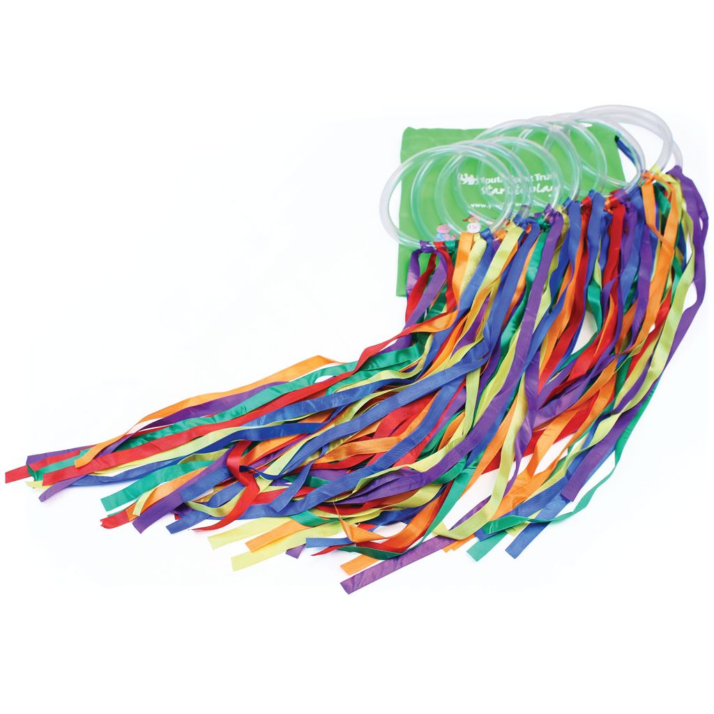 DANCING RAINBOW RIBBON RINGS 60CM, BAG OF 8