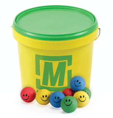 RUBBER SPONGE HAPPY FACE BALL 57MM, BUCKET OF 48