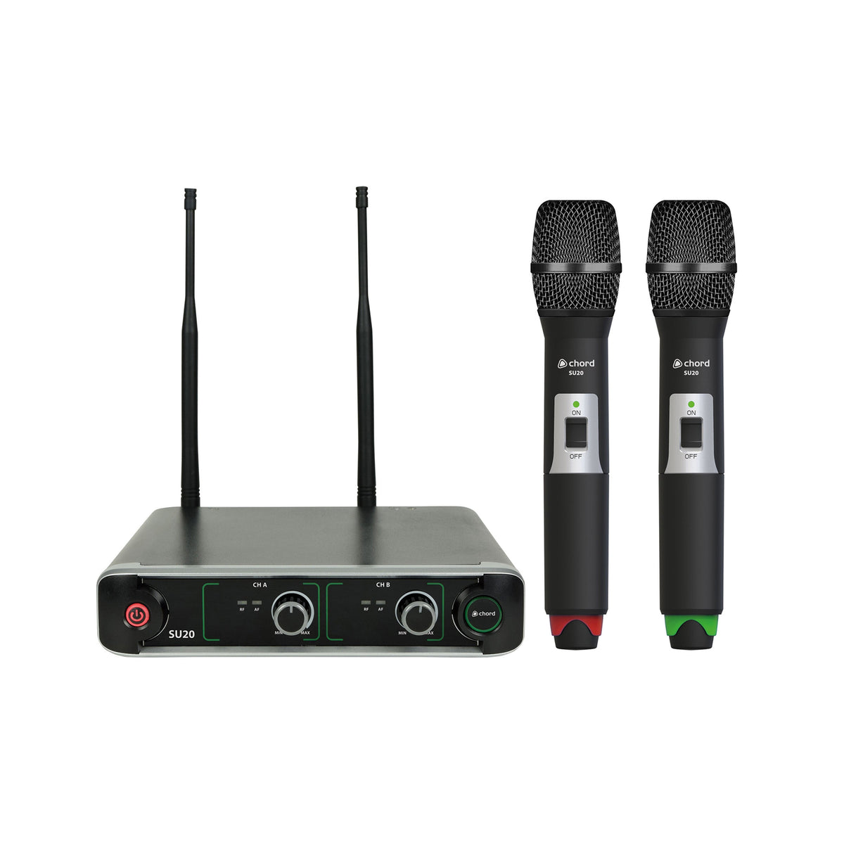 Chord SU20 2-channel wireless microphone set - 863.42MHz (Red) + 864.3MHz (Green)