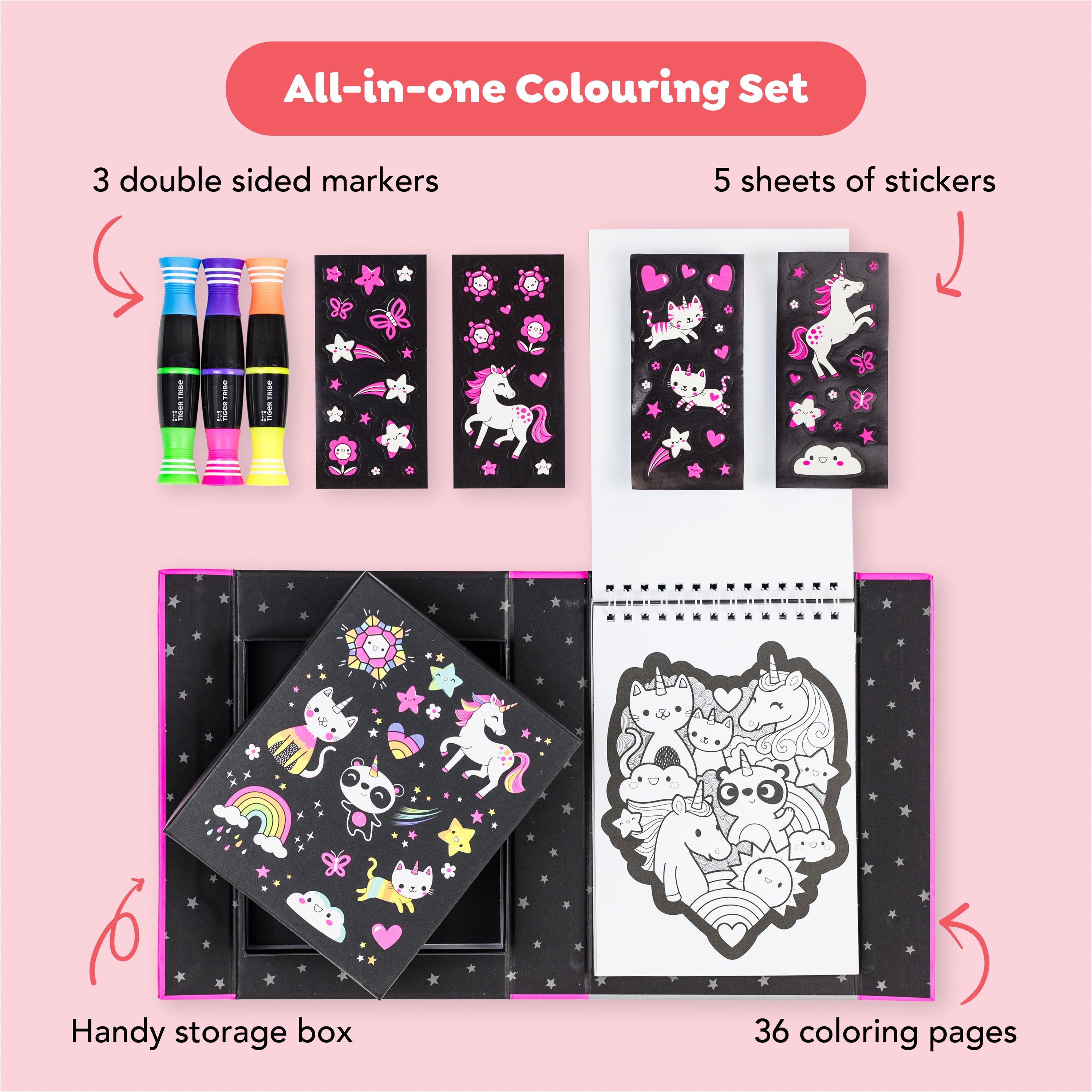 Neon Colouring Set - Unicorns and Friends (5 Years +)