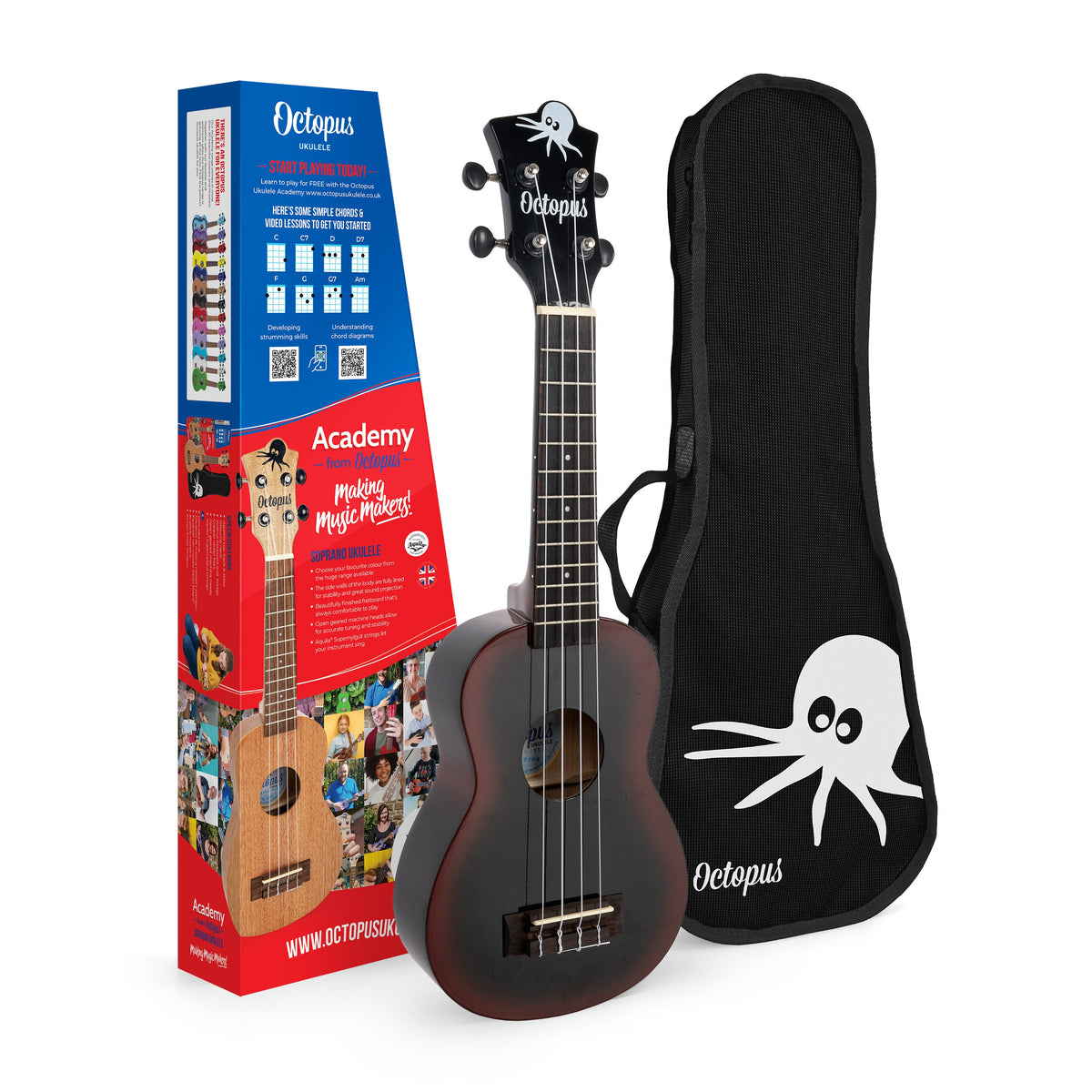 Octopus Academy soprano ukulele - Black burst