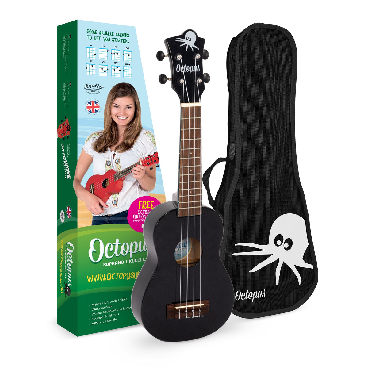 Octopus Academy sparkle soprano ukulele - Black