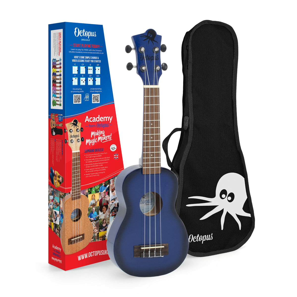 Octopus Academy soprano ukulele - Dark blue burst