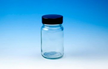 Clear Glass Powder Bottles with Wide Neck and Black Screw Cap R3/38 - 250mL x 10pcs