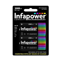 Batteries, Rechargeable, Size D, (Pack of 2)