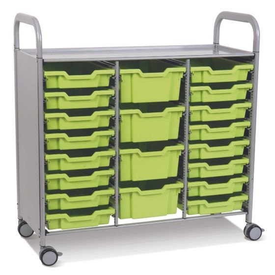 Gratnells Silver Callero Plus Treble Trolley with 16 Shallow & 4 Deep Trays - Jolly Lime