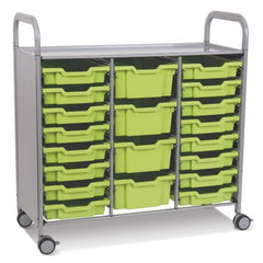 Gratnells Silver Callero Plus Treble Trolley with 16 Shallow & 4 Deep Trays - Jolly Lime