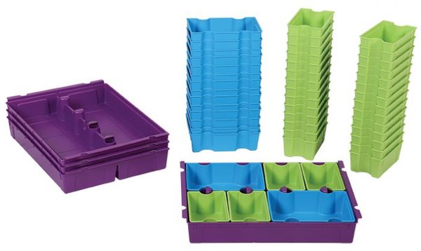 Gratnells SortED 52-Piece Modular Antimicrobial Tray Pack - Blue, Lime & Purple