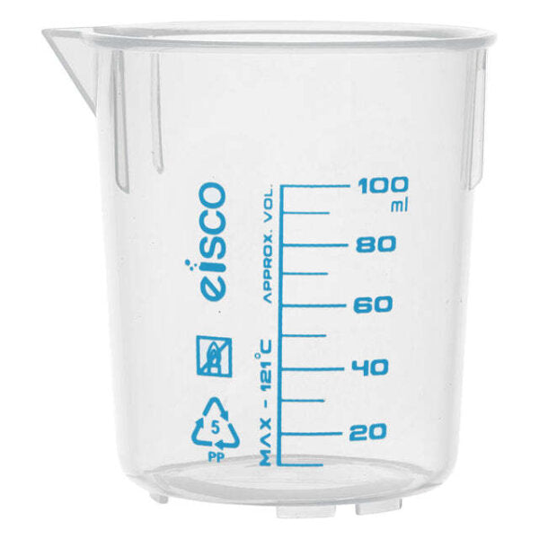 Beakers, Transparent PP, Printed Graduations, 100ml (Pack of 10)
