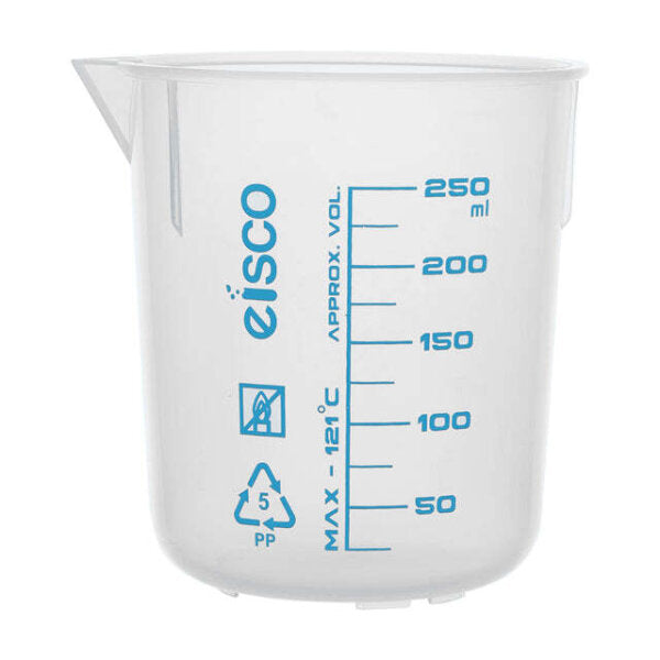 Beakers, Transparent PP, Printed Graduations, 250ml (Pack of 10)