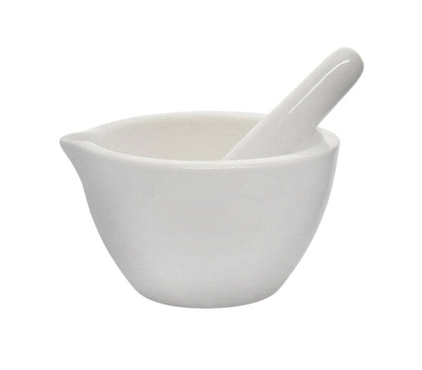 Mortar & Pestle, Porcelain, outer dia 105mm, cap. 150ml. Unglazed (Each)
