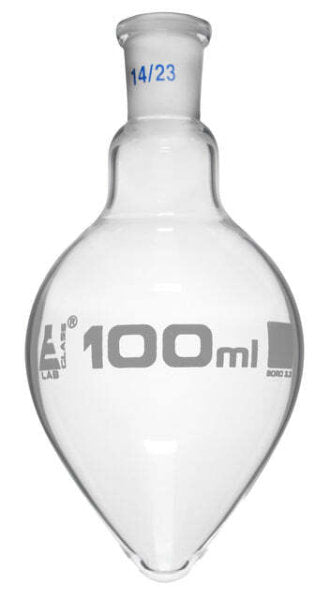 Pear Shaped Distillation Flask 14/23 Jointed Glass - 100mL x 12pcs