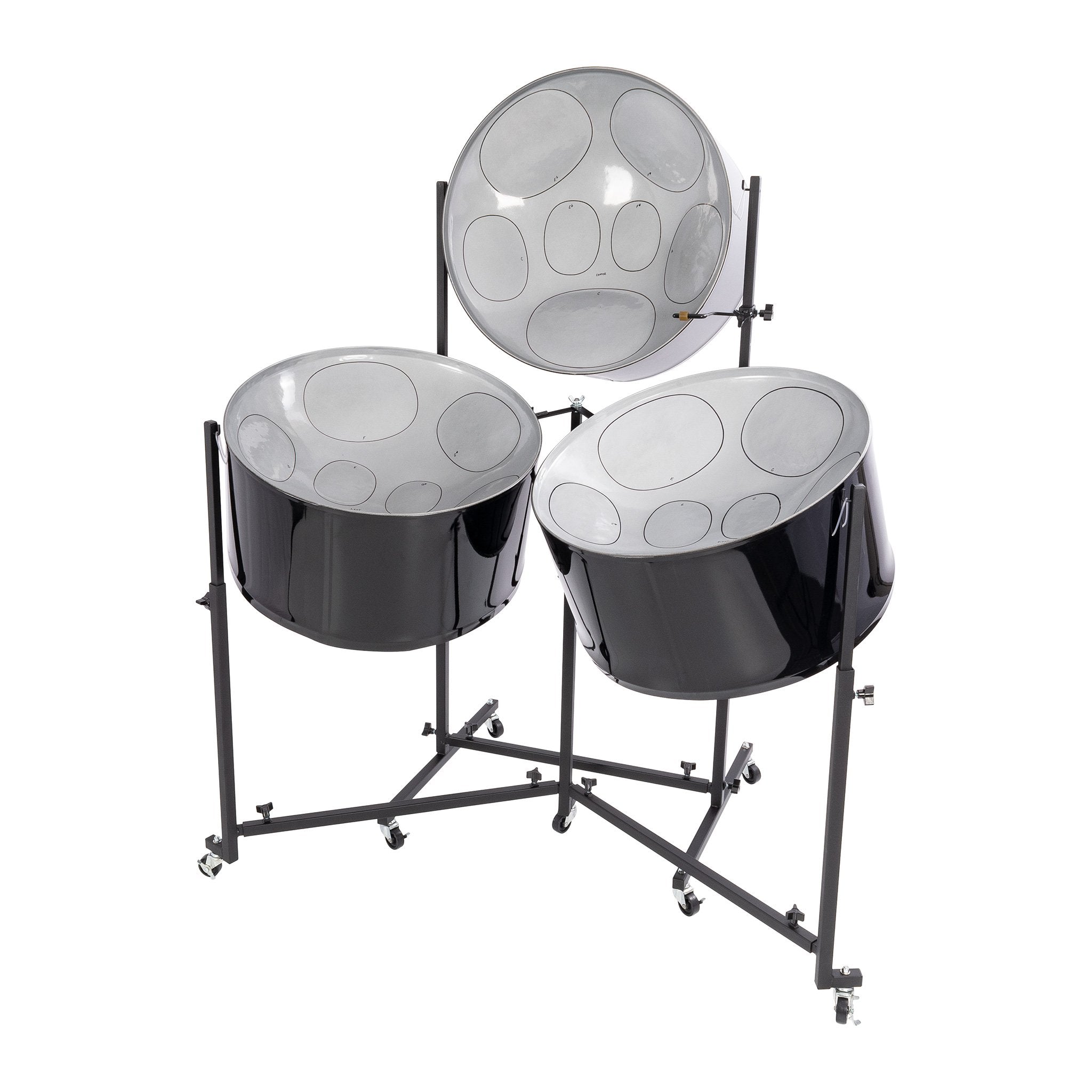 Percussion Plus Hammer Series triple cello steel pans, painted finish