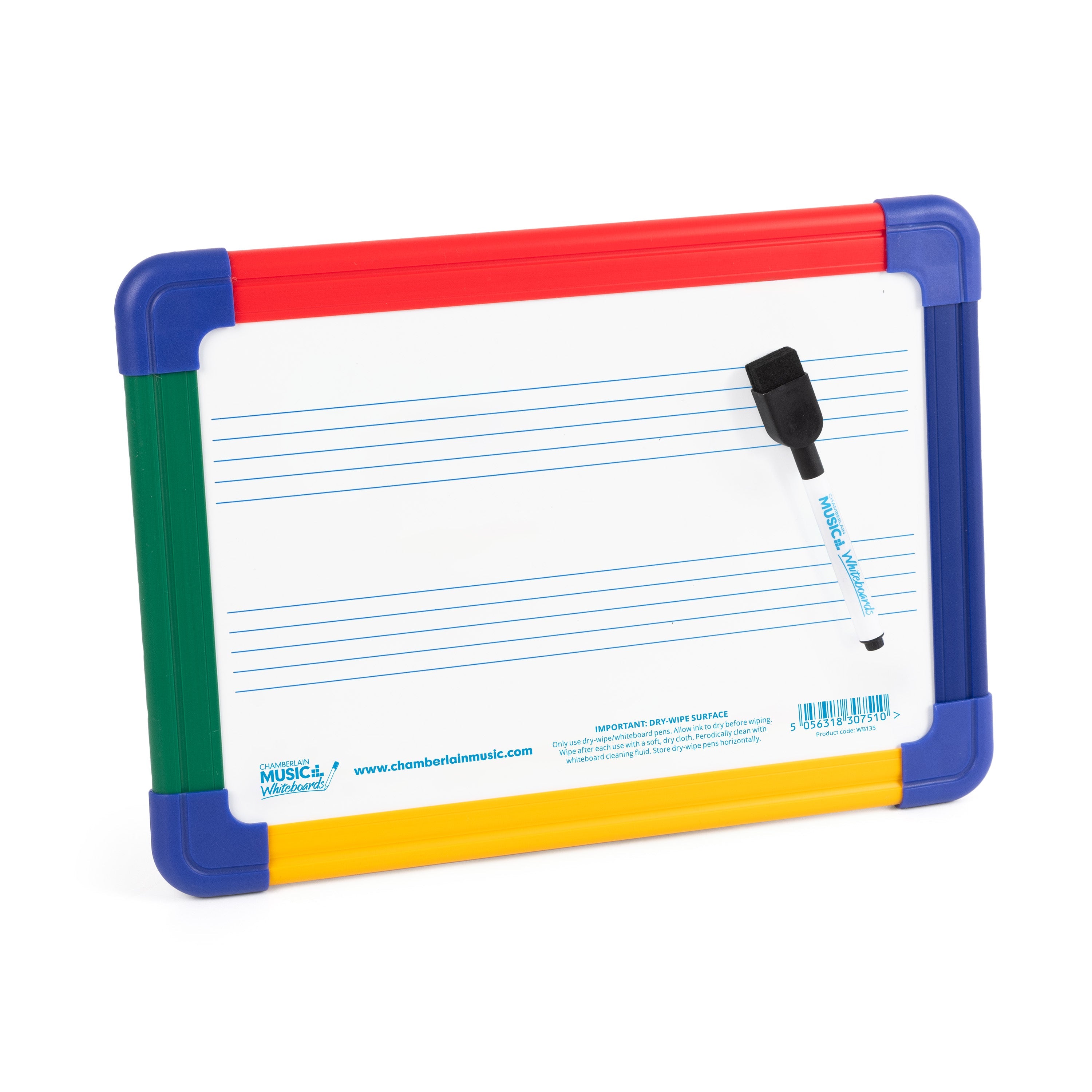 Magnetic A4 mini dry-wipe music whiteboard with 2 pre-printed staves