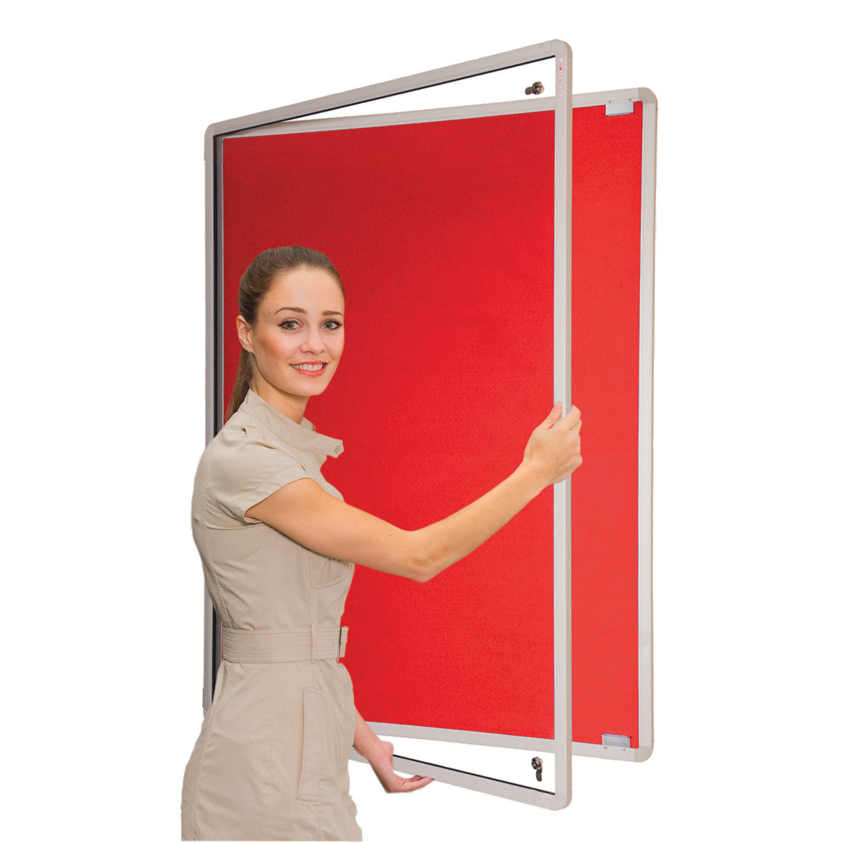 Noticeboard Lockable 90X60Cm-Red