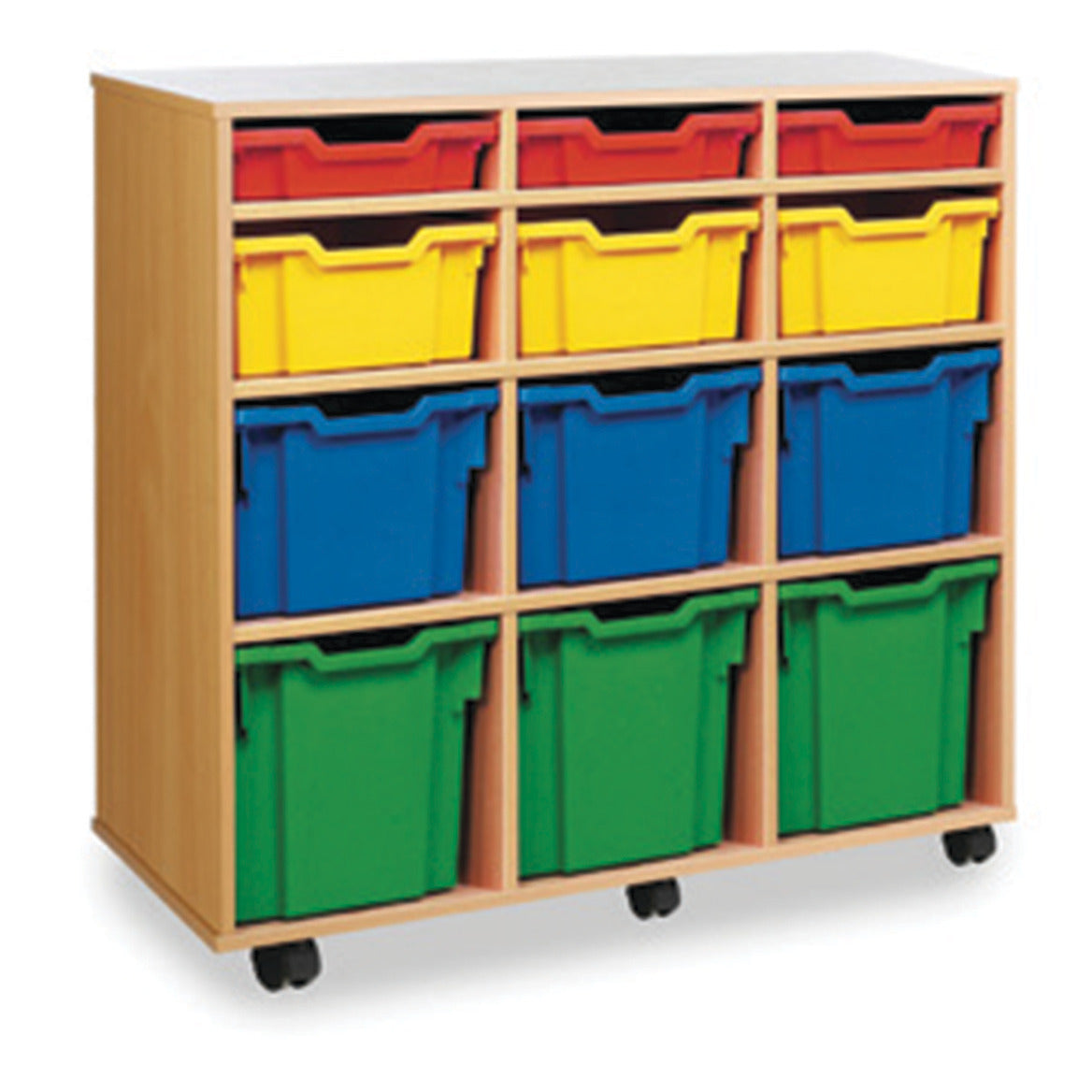 Mobile 3 Column Tray Unit Beech