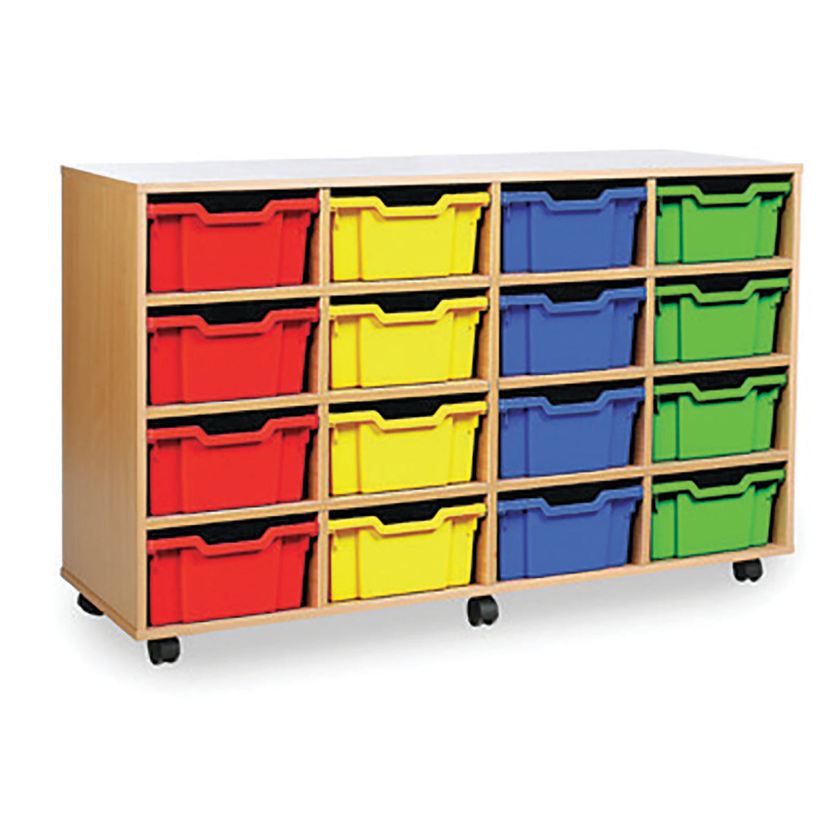 Mobile Deep Tray Unit 16 Trays Beech