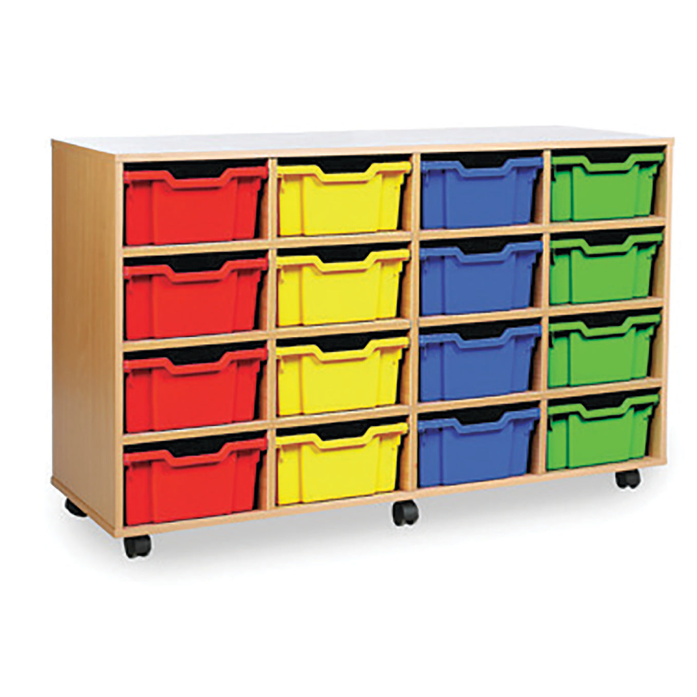 Mobile Deep Tray Unit 16 Trays Maple