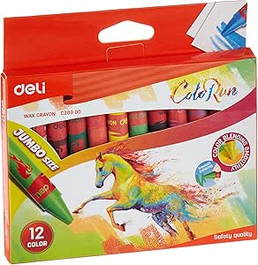 DELI EC20900 Wax Crayon 12 Colors Jumbo 1x12