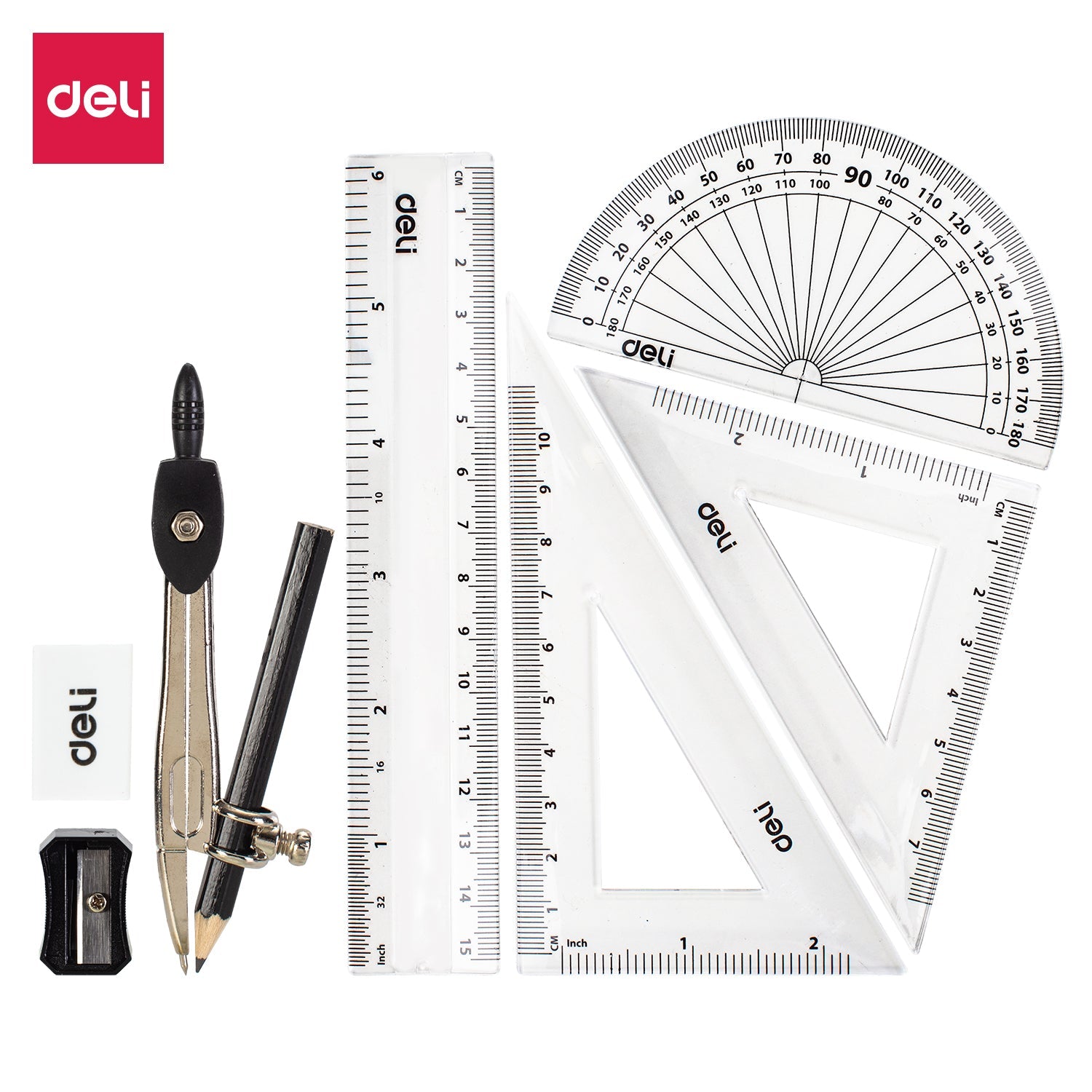 DELI MATHEMATICAL INSTRUMENT SET 8PCS WITH PENCIL, Box of 12 set