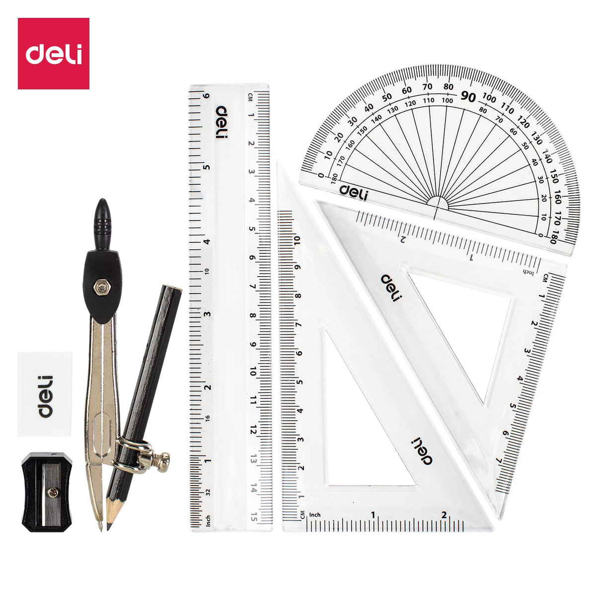 DELI MATHEMATICAL INSTRUMENT SET 8PCS WITH PENCIL, Box of 12 set