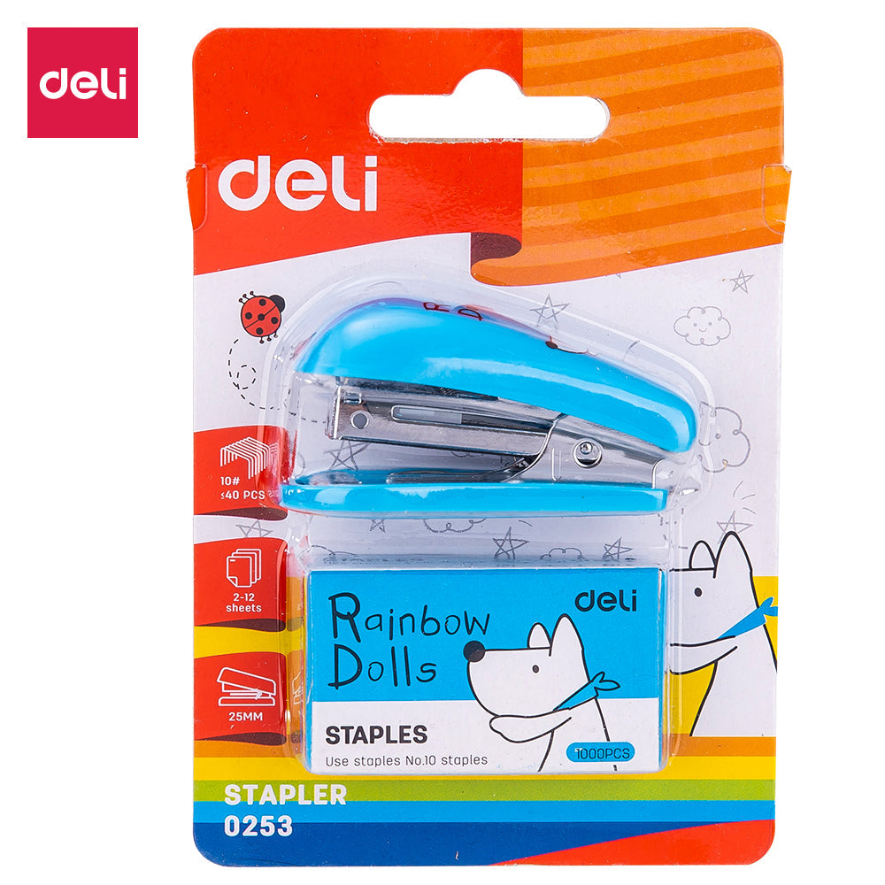 Deli MINI STAPLER SET, 15 SHEETS AST NO.10, Box of 24 pcs