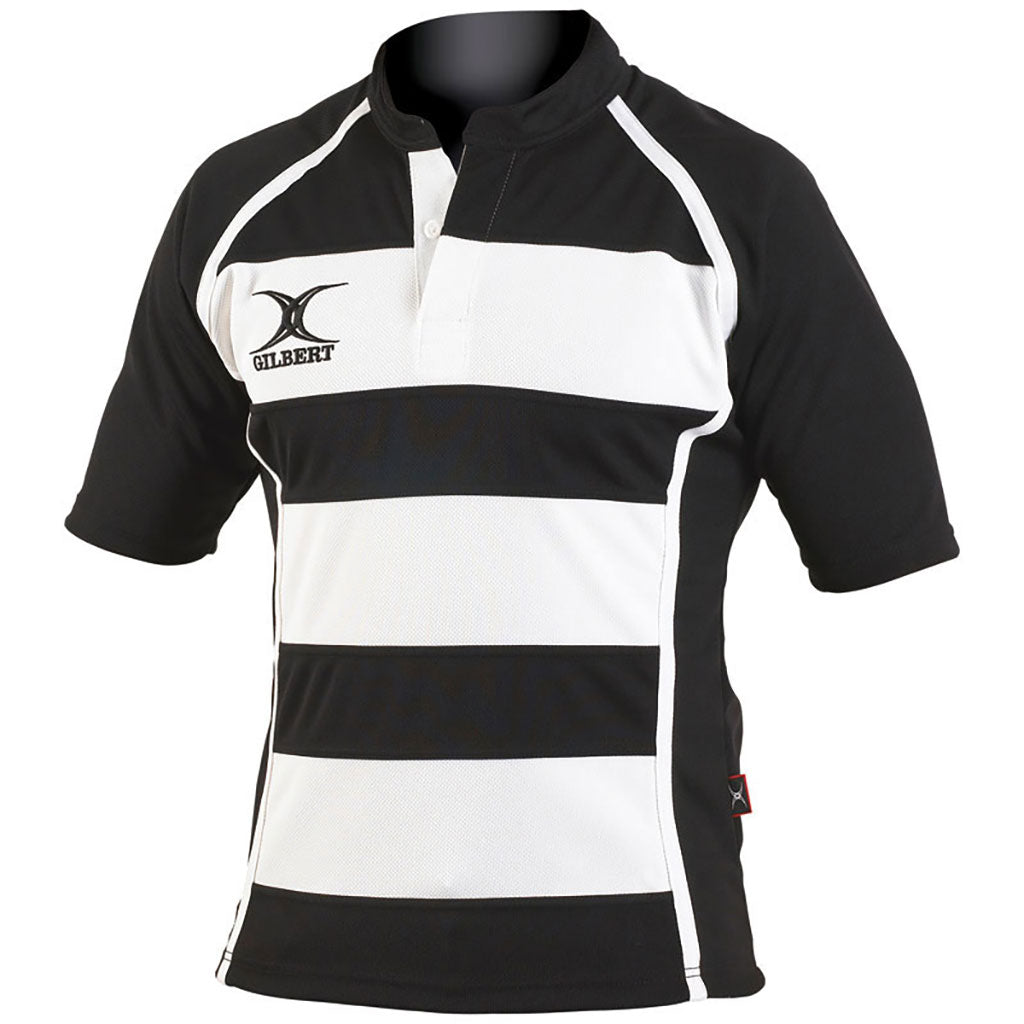 GILBERT XACT RUGBY MATCH SHIRT HOOPED BLACK-WHITE SMALL