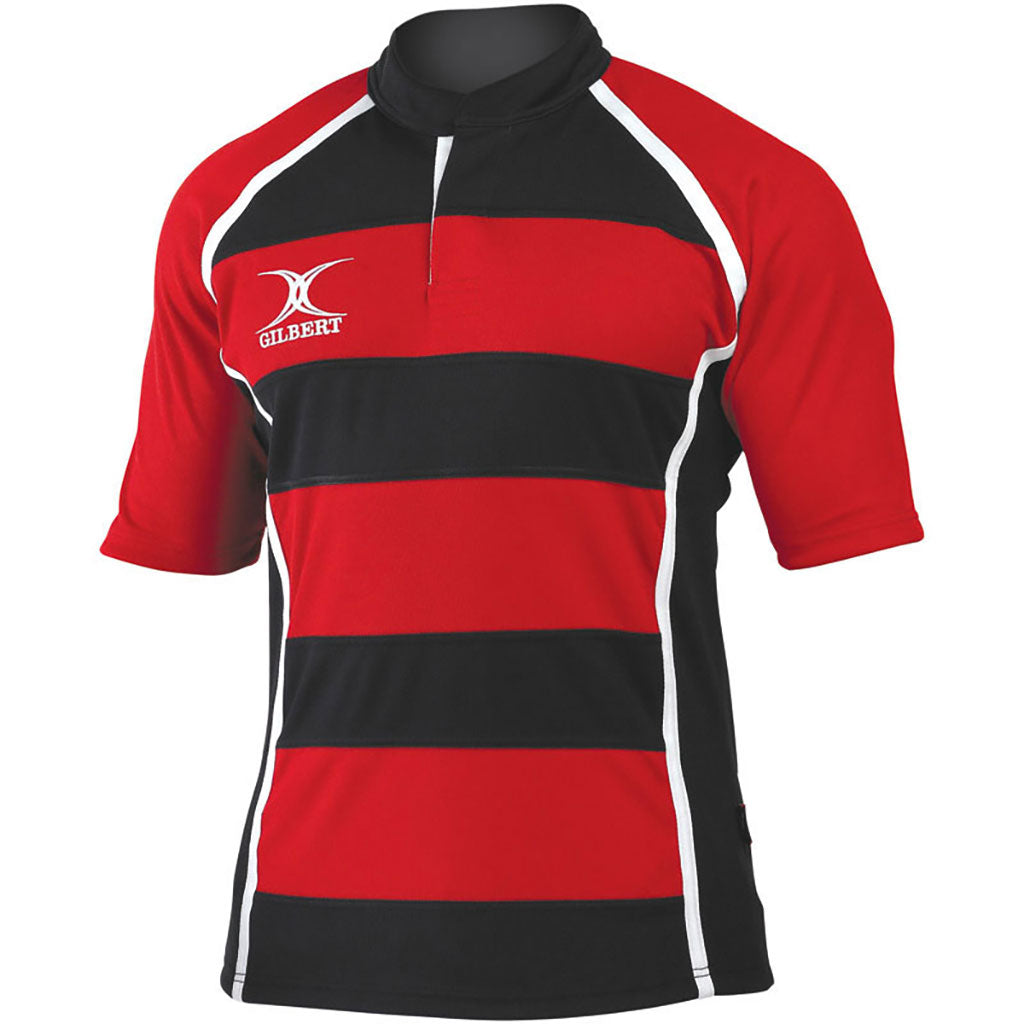 GILBERT XACT RUGBY MATCH SHIRT HOOPED RED-BLACK MEDIUM