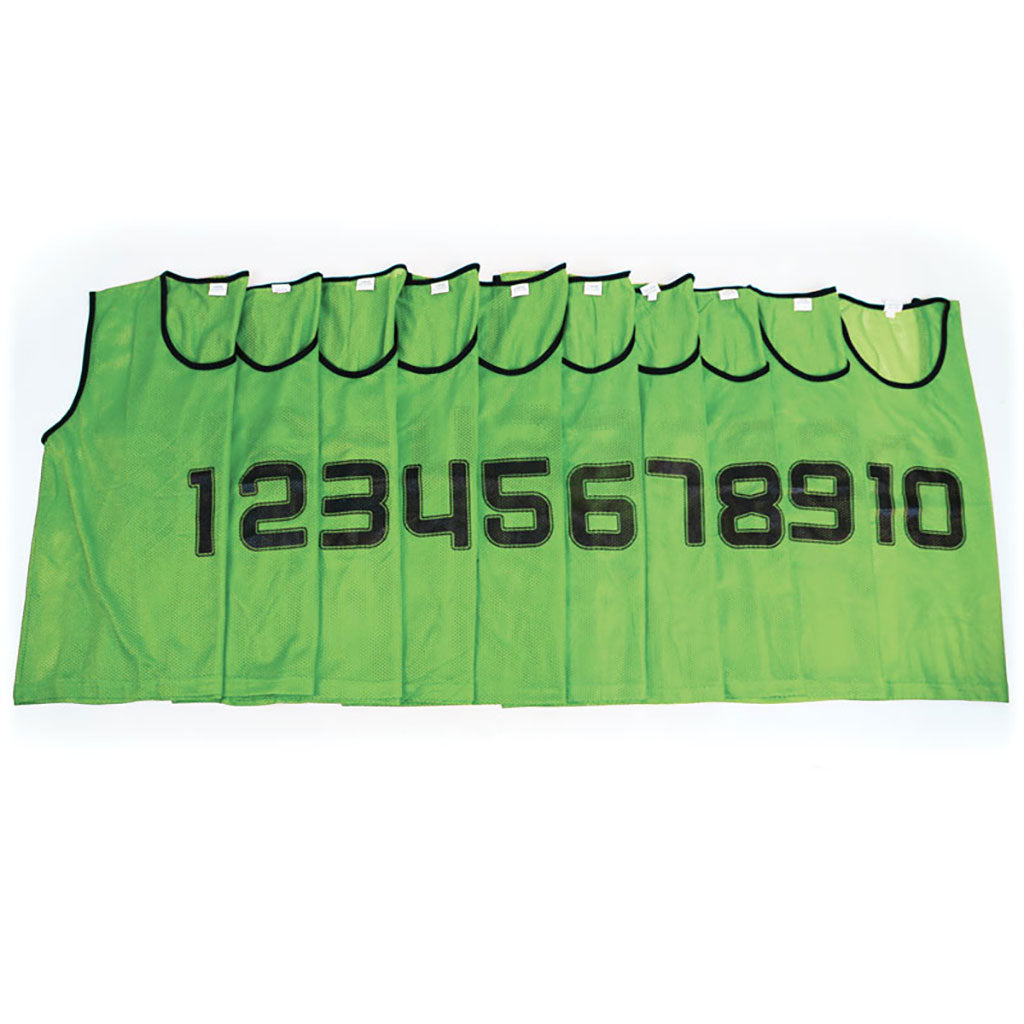 MESH TRAINING BIB NUMBERED 1-10 LARGE, GREEN, SET OF 10