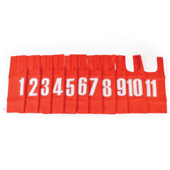 NYLON BIB LARGE, RED, SET OF 11, PRINTED 1 - 11