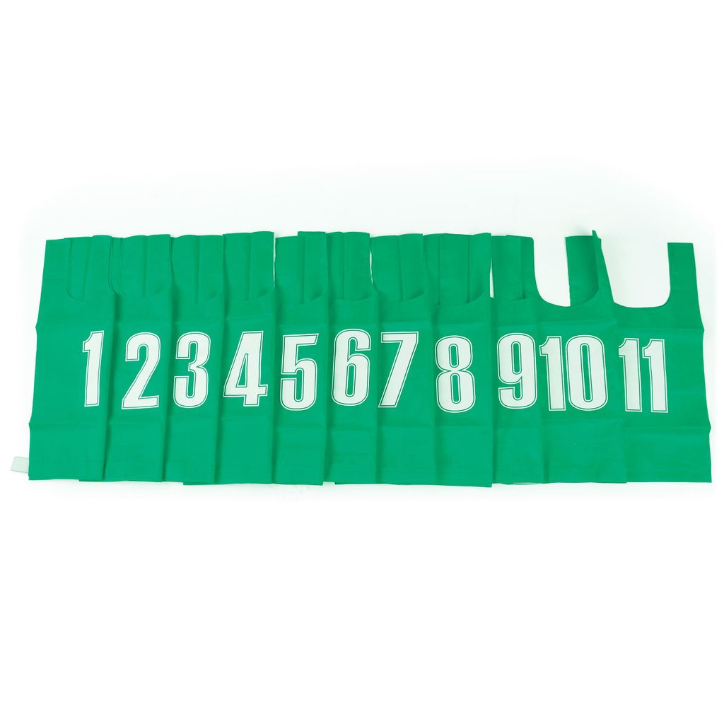 NYLON BIB SMALL, GREEN, SET OF 11, PRINTED 1 - 11